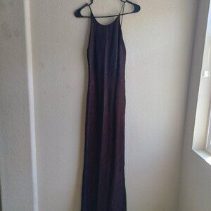 Vintage Y2K Reggio Black and Red Mesh Overlay Maxi Prom Dress with Sequins Sz 10